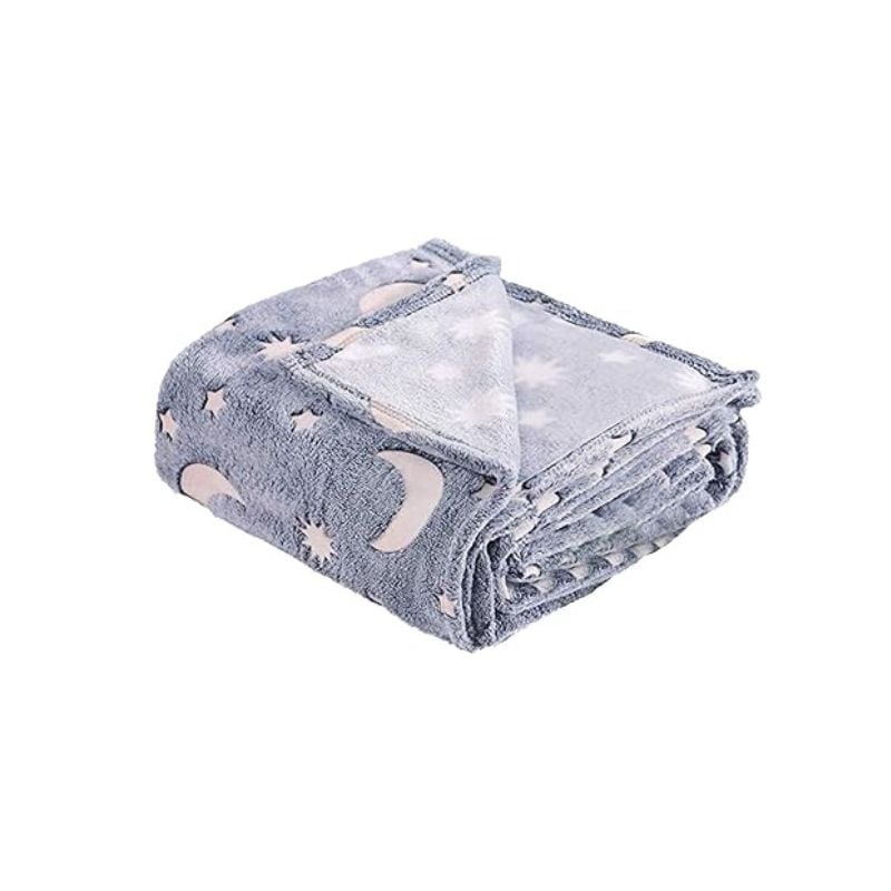 Hanorac patura cu maneci baieti Grey Luna Fosforescenta cu buzunar cangur Flanel Polar 440g mp 105 cm