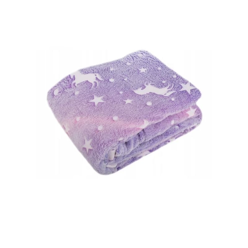 Hanorac patura cu maneci fete Unicorn Fosforescent cu buzunar cangur Flanel Polar 440g mp 105 cm