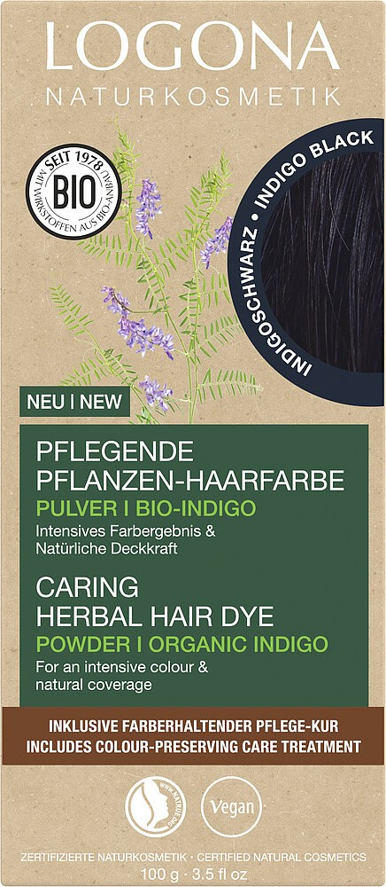 Oferte la Vopsea de par pulbere, pe baza de plante, negru indigo, 100g Logona