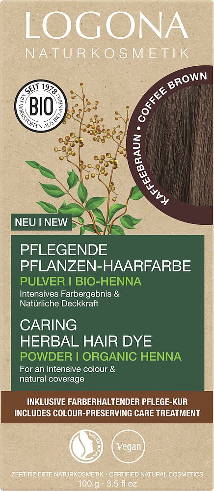 Oferte la Vopsea de par pulbere, pe baza de plante, castaniu cafea, 100g Logona