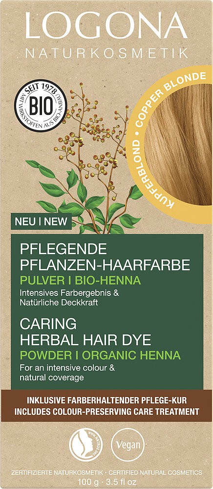 Oferte la Vopsea de par pulbere, pe baza de plante, blond cupru, 100g Logona