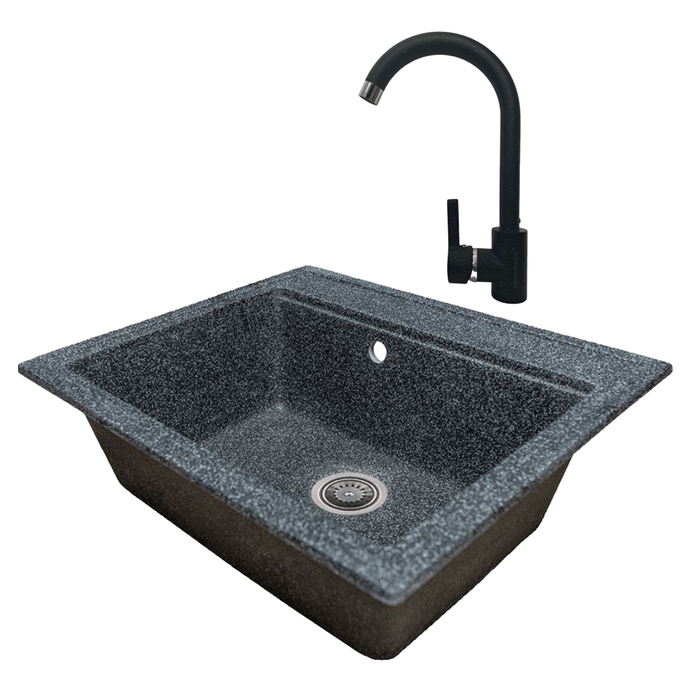 Oferte la Set chiuveta si baterie Hausberg Vena, granit-compozit, negru, 50 x 60 cm