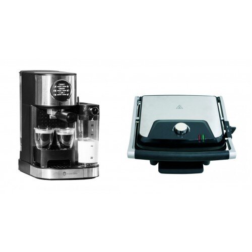 Oferte la Pachet Espressor Manual Barista latte 15bar 1470W 1.2l Cana Lapte 700ml Grill Electric Panini & Negru/Argintiu