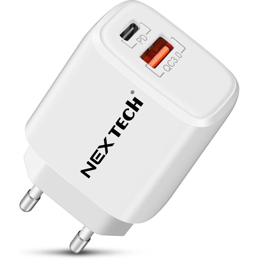 Oferte la Incarcator retea NEX TECH® Quick Charge 20W Incarcator 2 porturi, Super Fast Charge, Compatibil cu toate telefoanele, Cip inteligent, Alb