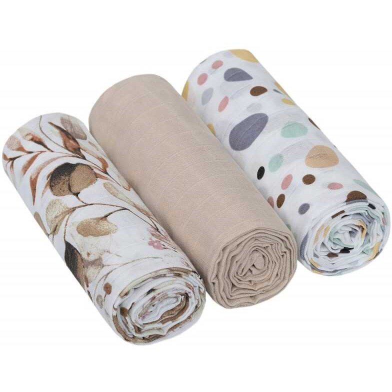 Oferte la Set 3 Scutece din Muselina IF19192 Bej / Eucalipt / Buline