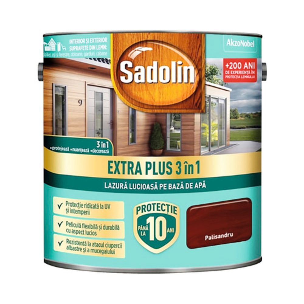 Oferte la Lazura lucioasa pentru lemn Sadolin Extra Plus 3 in 1, interior/exterior, palisandru, 5 l