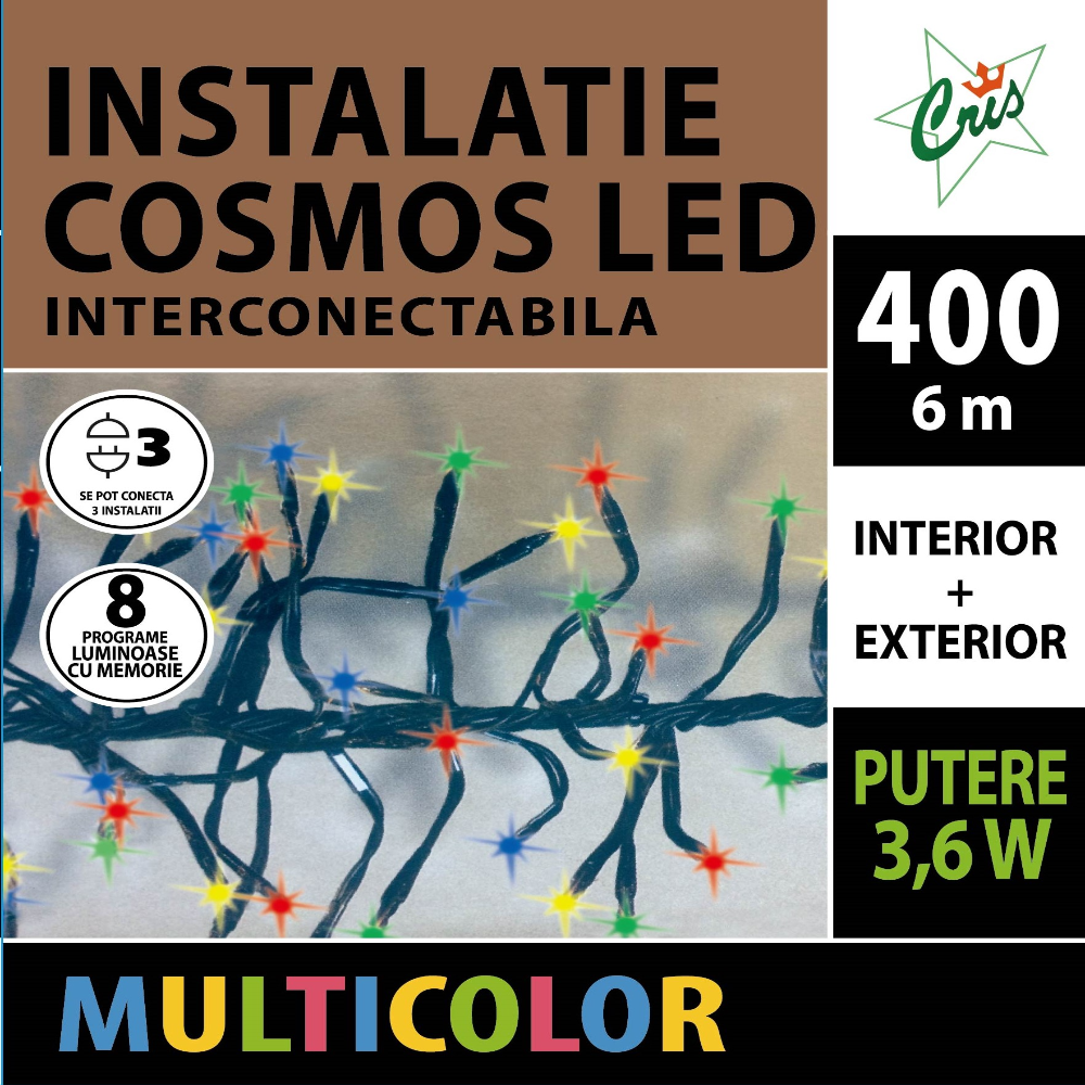 Oferte la Instalatie sir cluster, 400 led, multicolor, cu joc, 6 m+ 3 m, cablu alimentare , interior/exterior, transformator IP44