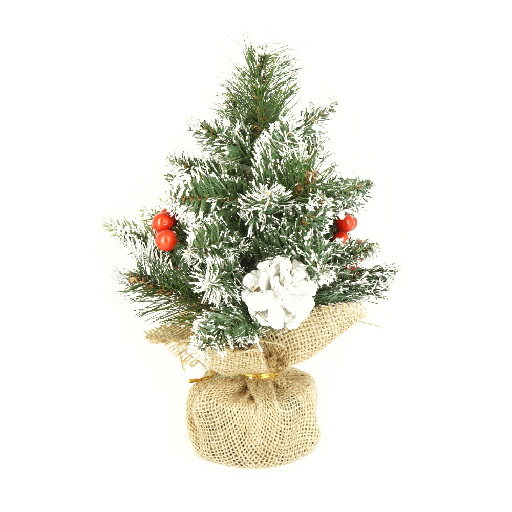 Oferte la Brad artificial decorativ pentru Craciun, cu globuri, in vas de iuta, 30 cm