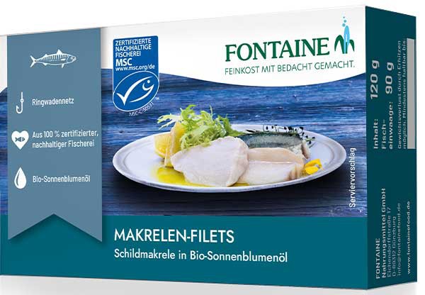 Oferte la File de macrou in ulei bio de floarea soarelui presat la rece, 125g Fontaine
