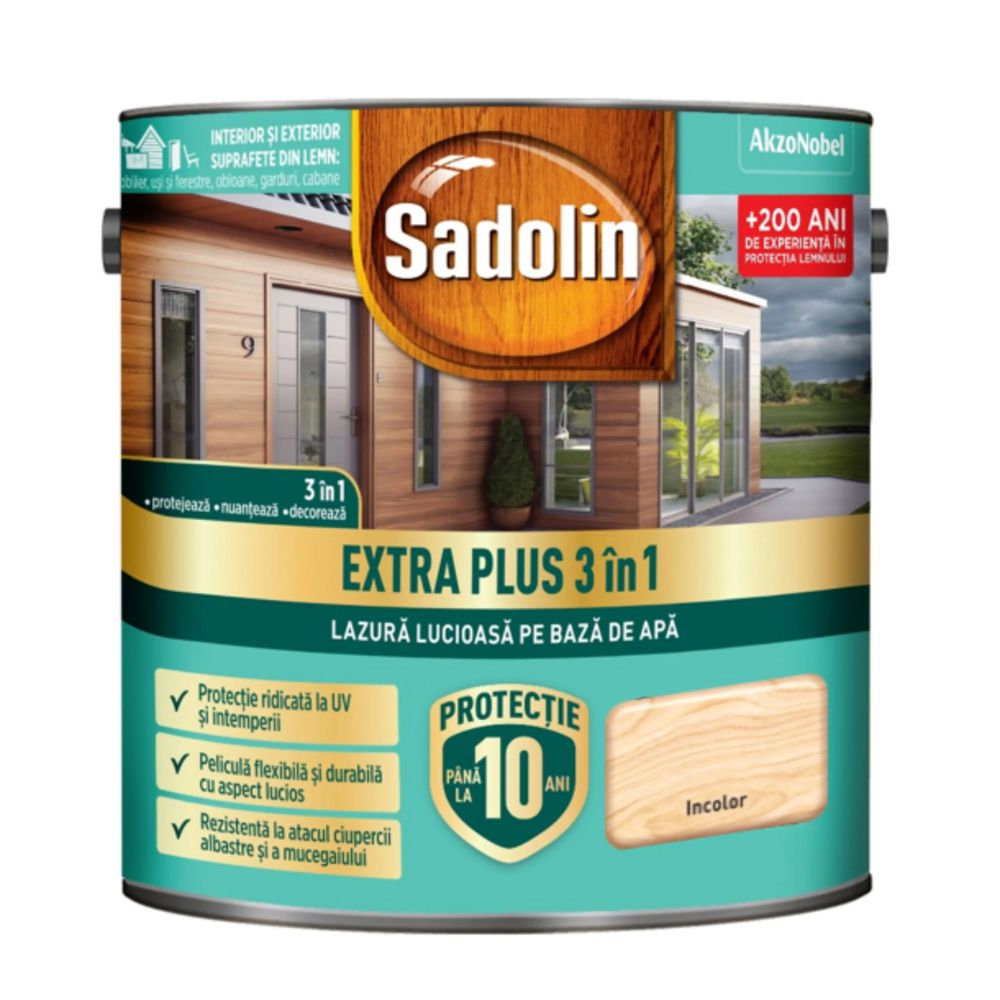 Oferte la Lazura lucioasa pentru lemn Sadolin Extra Plus 3 in 1, interior/exterior, incolor , 2.5 l