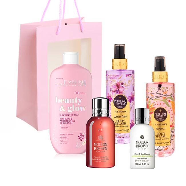 Oferte la Set Love Shayari, femei, 2 x Spray de Corp Eyup 250 ml, Lotiune de corp Eveline Beauty and Glown 350 ml, Gel de dus 100 ml, Lotiune de corp 50 ml