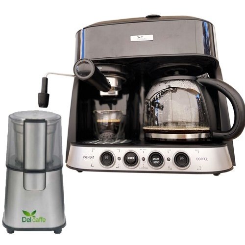 Oferte la Pachet Espressor 3 In 1 Coffe Shot 15 Bari 1850W 1.25L Functie Spumare Inchidere Automata Negru + Rasnita Del Caffe Grind Master 220W 60g
