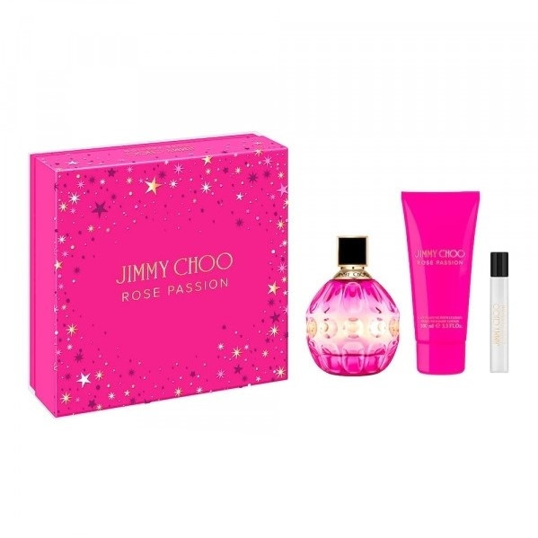 Oferte la Set cadou Jimmy Choo Rose Passion, Femei, Apa de Parfum 100 ml + Lotiune de corp 100 ml + 7,5 ml Mini Apa de parfum