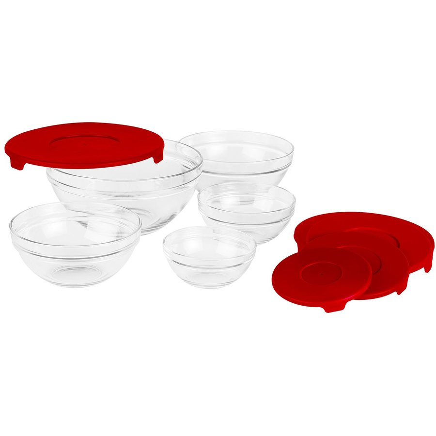 Oferte la Set 5 boluri cu capac sticla Rosu