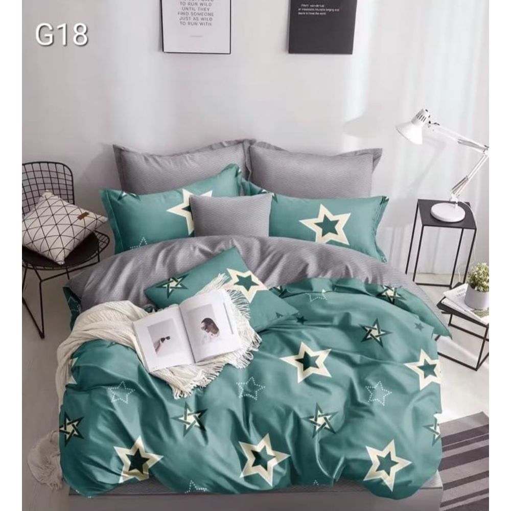 Oferte la Lenjerie de pat, 2 persoane, Poly G18, microfibra 100%, 4 piese, verde, model stele