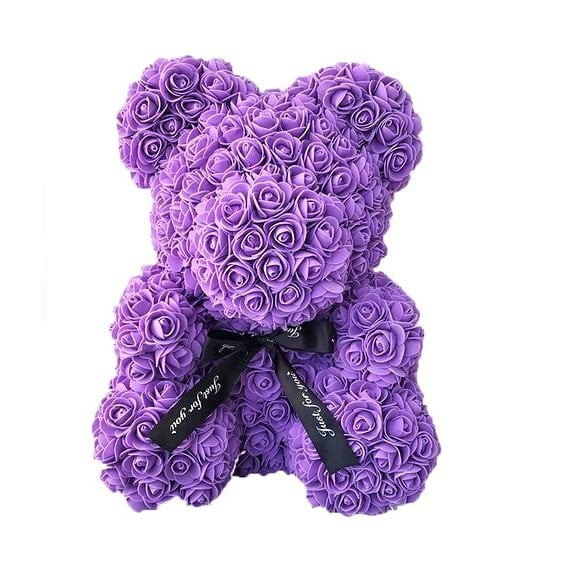 Oferte la Ursulet floral mov din trandafiri 40 cm, decorat manual, in cutie cadou (TIP PRODUS: Aranjament floral)