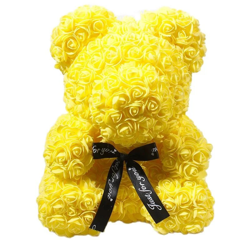 Oferte la Ursulet floral galben din trandafiri 40 cm, decorat manual, in cutie cadou (TIP PRODUS: Aranjament floral)