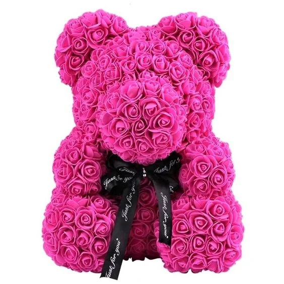Oferte la Ursulet floral fucsia din trandafiri 40 cm, decorat manual, in cutie cadou (TIP PRODUS: Aranjament floral)