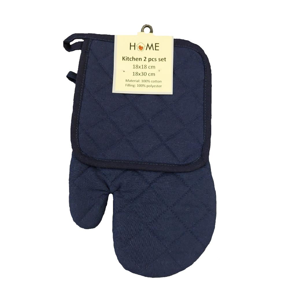 Oferte la Set bucatarie manusa + suport oala, 100% bumbac, albastru
