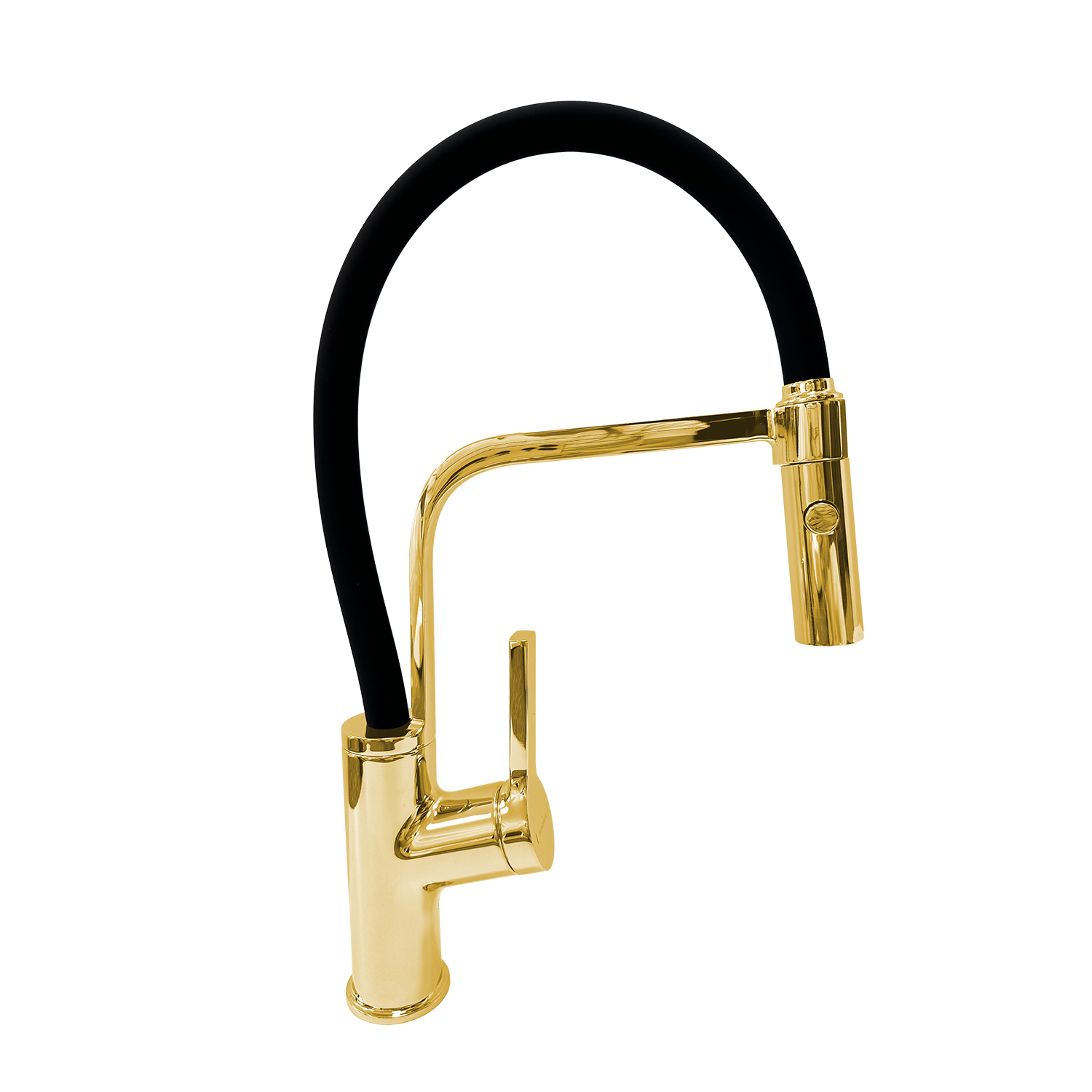 Oferte la Baterie bucatarie SanDonna Andra, alama, monocomanda, negru/auriu, pipa flexibila cu suport fixare