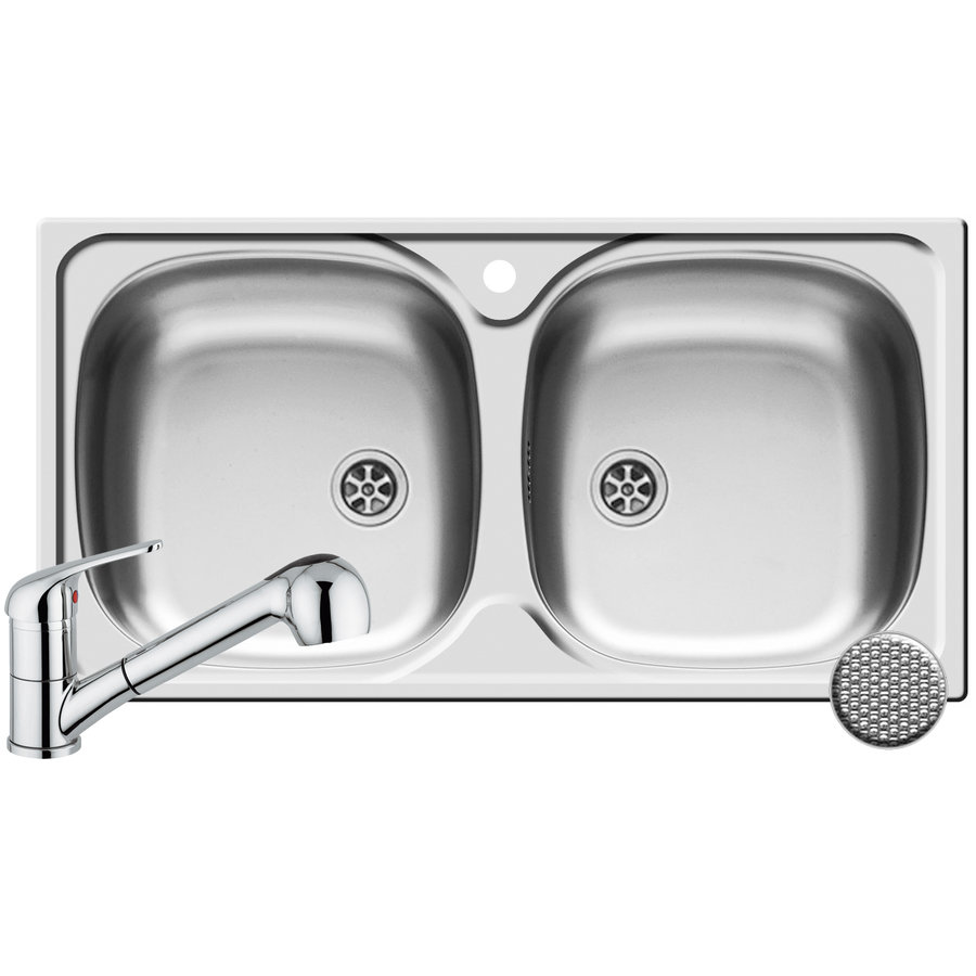 Oferte la Set chiuveta inox E78 LN si baterie FIDO Crom