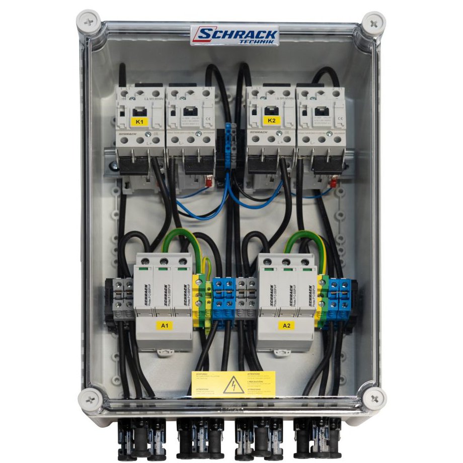 Oferte la Cofret cu descarcator pentru instalatii fotovoltaice ( pentru 2 invertoare ) PV-CombiBox C Prot.+Fire 2MppTracker1000Vdc Schrack PVPF1502--