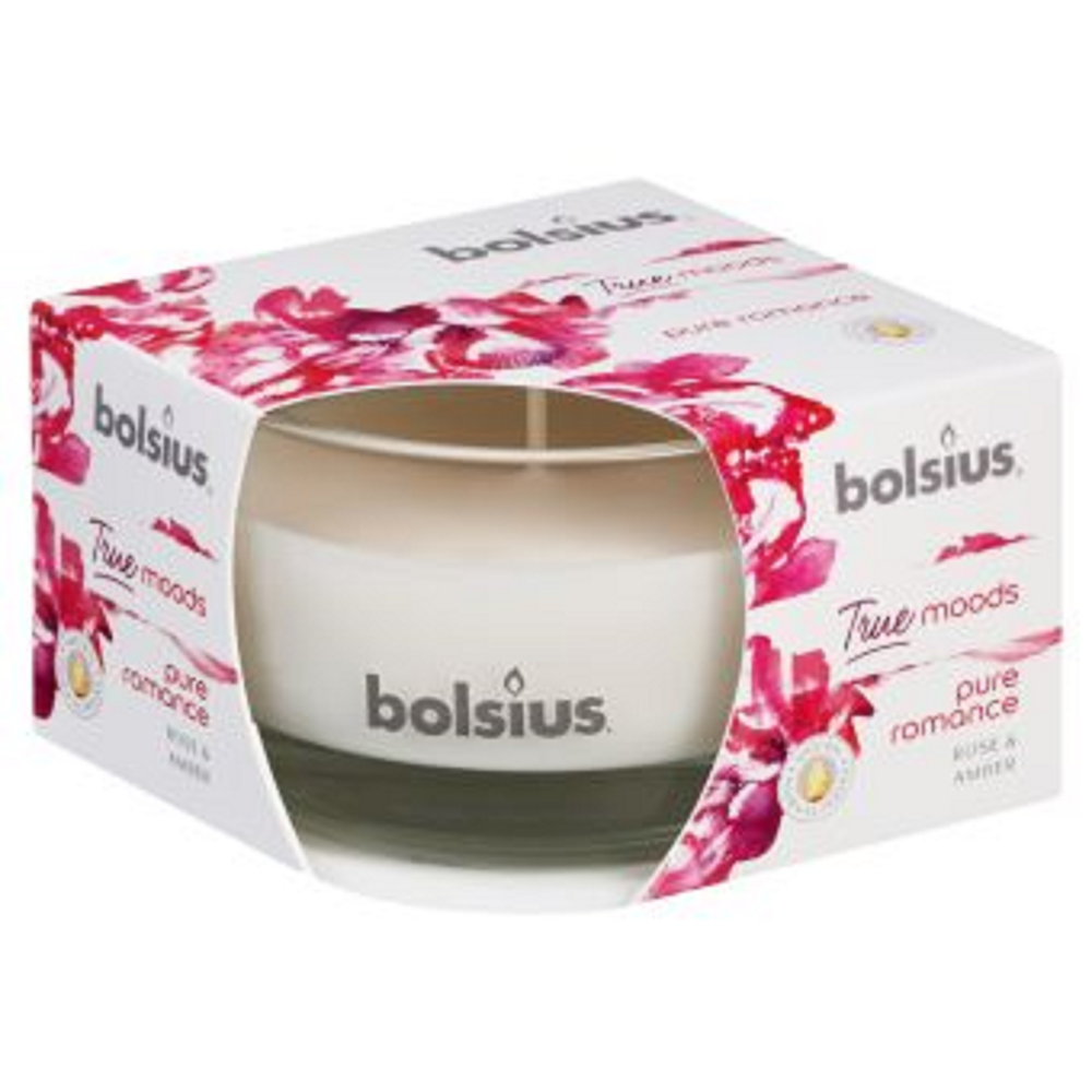 Oferte la Lumanare parfumata Bolsius True Moods Pure Romance, alb, trandafir si chihlimbar, 50 x 80 mm