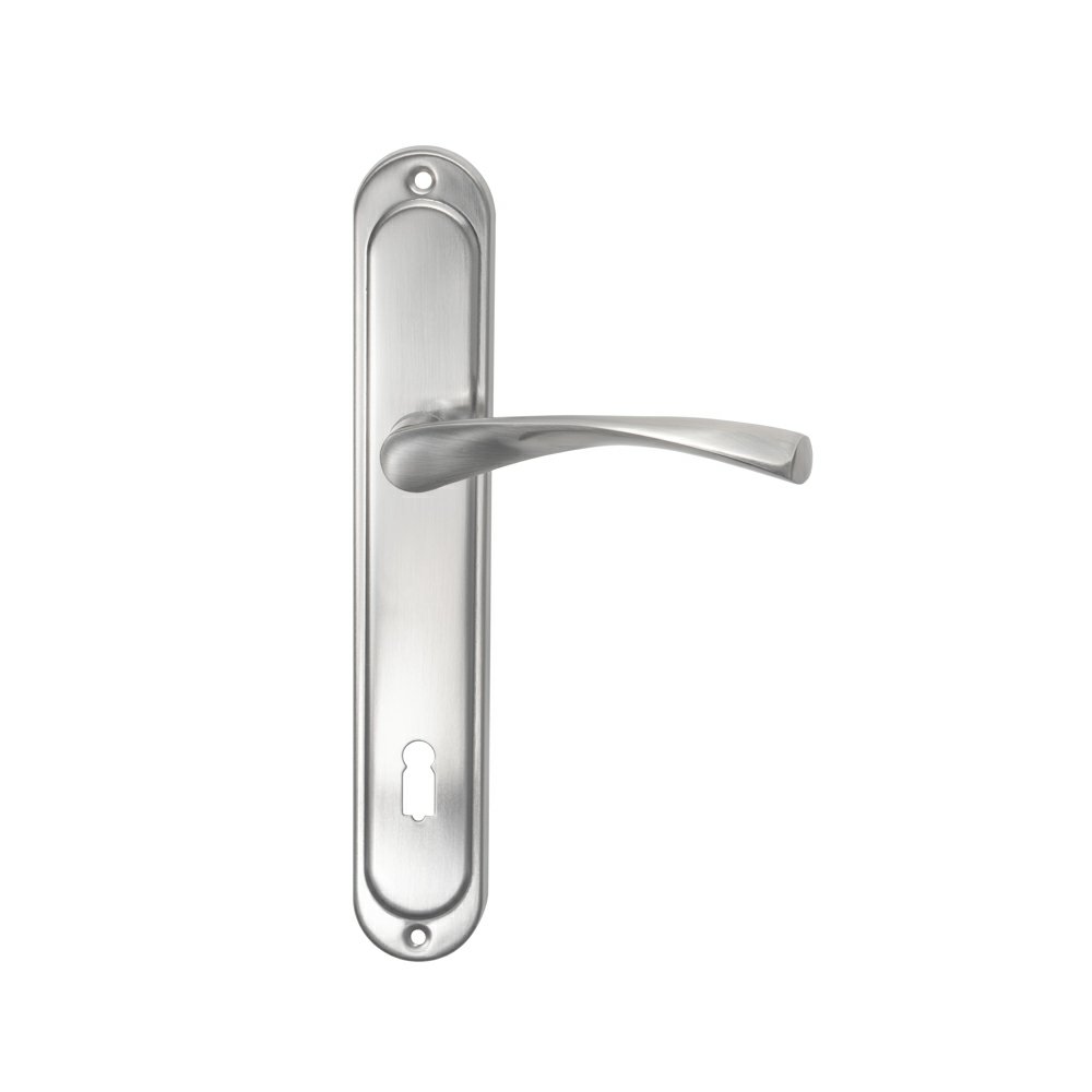 Oferte la Set manere cu sild usi interior Gato Roma, rozeta cheie, zamac, finisaj nichel satinat, 90 mm
