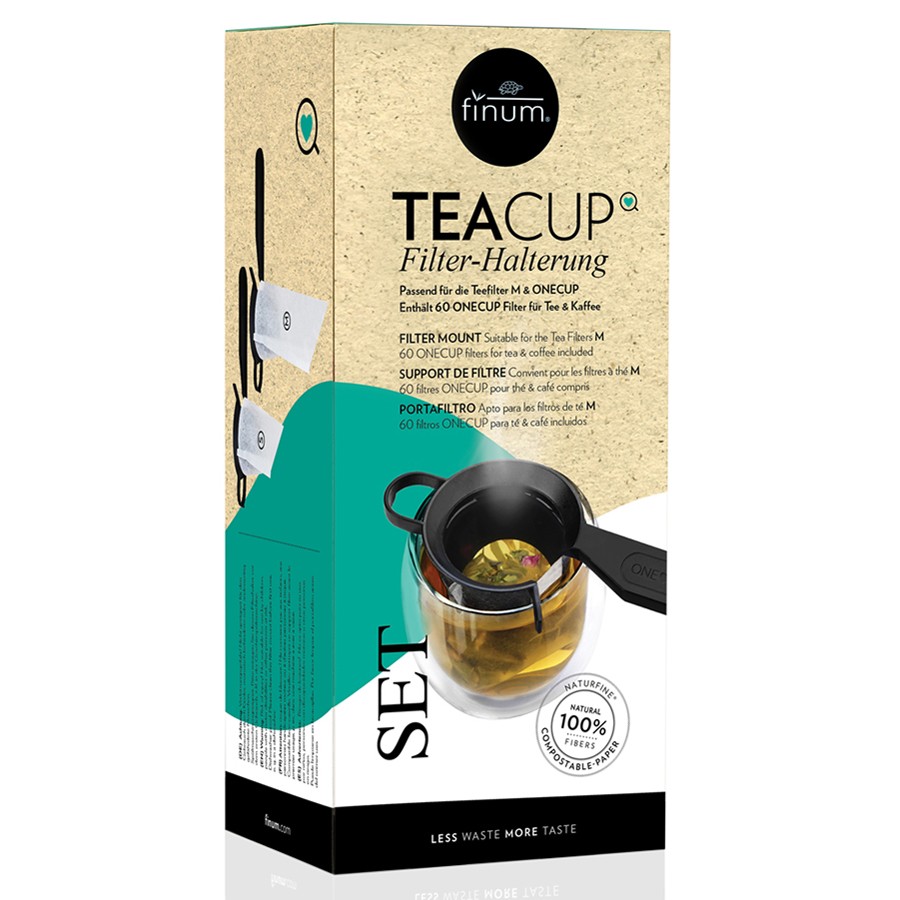 Teacup set, 60 de filtre naturfine pentru ceai + suport de prindere, Finum