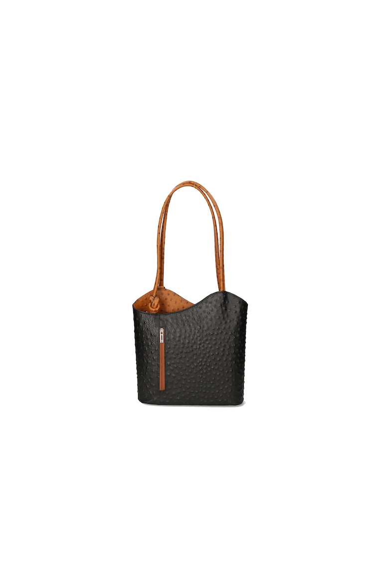 Oferte la Rucsac de piele cu imprimeu piele de strut - Negru stins/Caramel