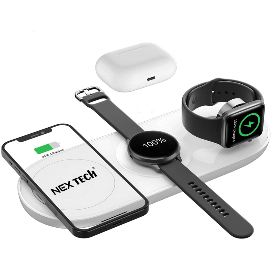 Oferte la Incarcator wireless NEX TECH® Statie de incarcare 5 in 1 Incarcare Rapida Multifunctionala Fast Charger 15W Compatibil Samsung Watch Apple Huawei Galaxy Buds Android Quick Charge 3.0 Alb