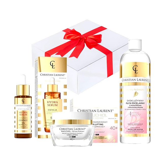 Oferte la Set cadou Crema de fata, Christian Laurent, bioBakuchiol Y-Reshape, Anti-Wrinkle Intensely Firming Cream-Lifting 40+, 50 ml + Ser hidratant Hidra Serum, 5 %, 30 ml + Lotiune micelara Royal Flowers Exclusive, 500 ml