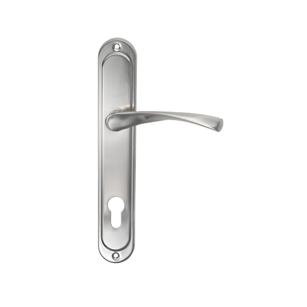 Oferte la Set manere cu sild usi interior Gato Roma, rozeta cilindru, zamac, finisaj nichel satinat, 90 mm