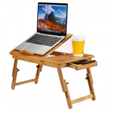 Oferte la Masuta Laptop 14inch Pliabila Suport Pahar Sertar Lemn De Bambus 50x30 Cm