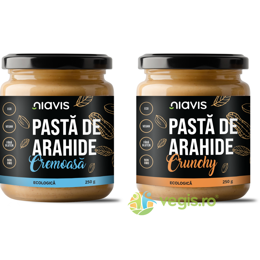 Oferte la Pachet Pasta de Arahide Cremoasa Ecologica/Bio 250g + Pasta de Arahide Crunchy Ecologica/Bio 250g