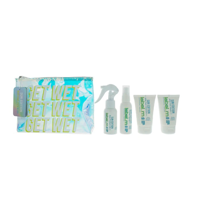 Oferte la Set pentru par Label.M Get Wet Sun Edition, Toate tipurile de par, Sampon 60ml, Masca 60ml, Ulei 60ml, Spray 50ml
