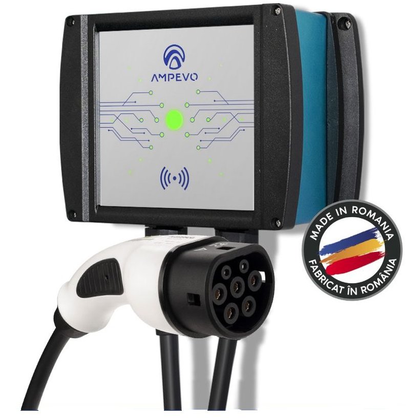 Oferte la Statie incarcare masini electrice, 7.4 kW, monofazata, cablu Type 2, curent setabil 8-32 A, aplicatie mobila Ampevo AMP107T2GC-CP