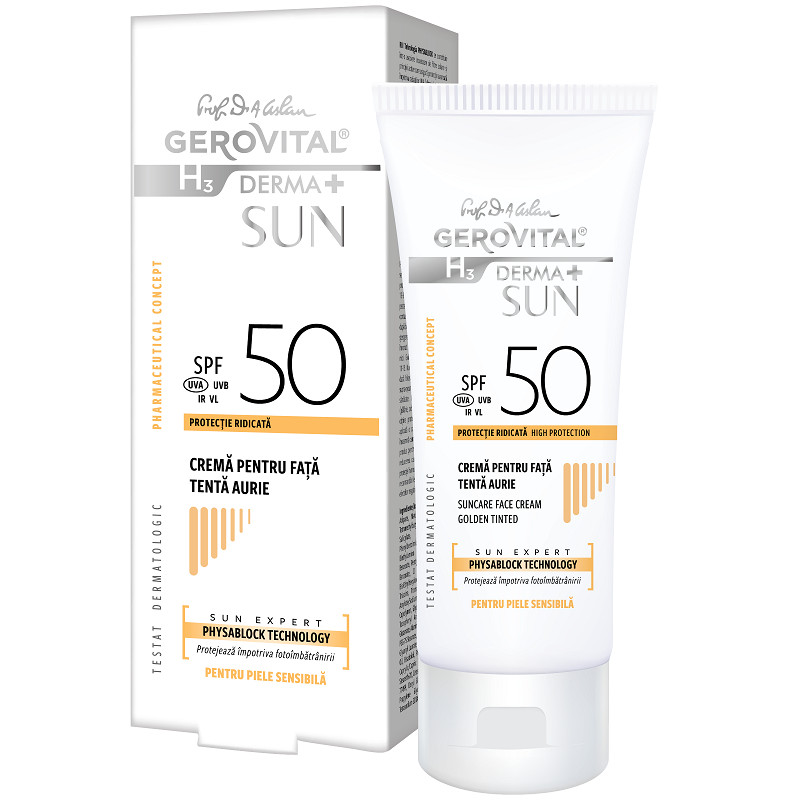 Oferte la Crema pentru fata Gerovital H3 Derma+ Sun, cu SPF 50, 50 ml (Concentratie: Protectie solara, Culoare produse: tenta naturala)