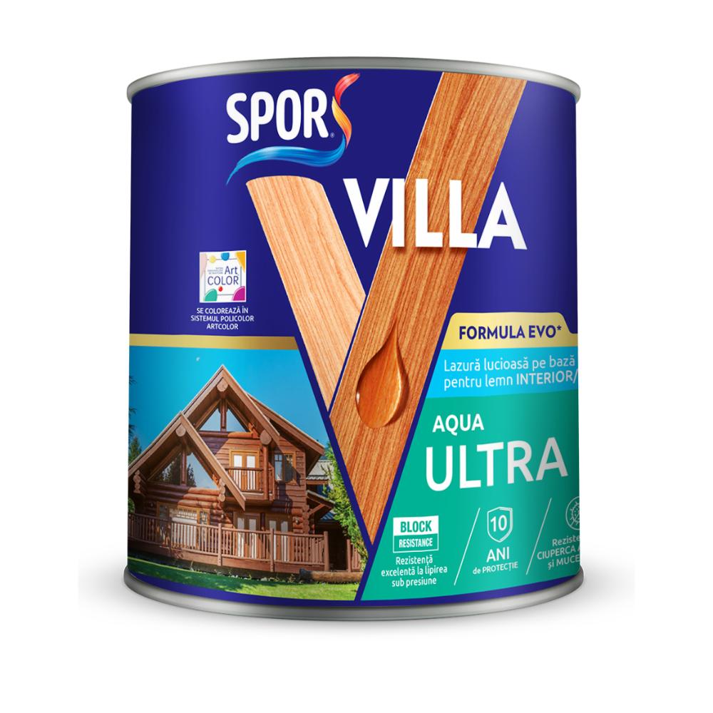 Oferte la Lazura lemn Spor Villa Ultra Aqua, interior / exterior, pe baza de apa, stejar, 0.75 l