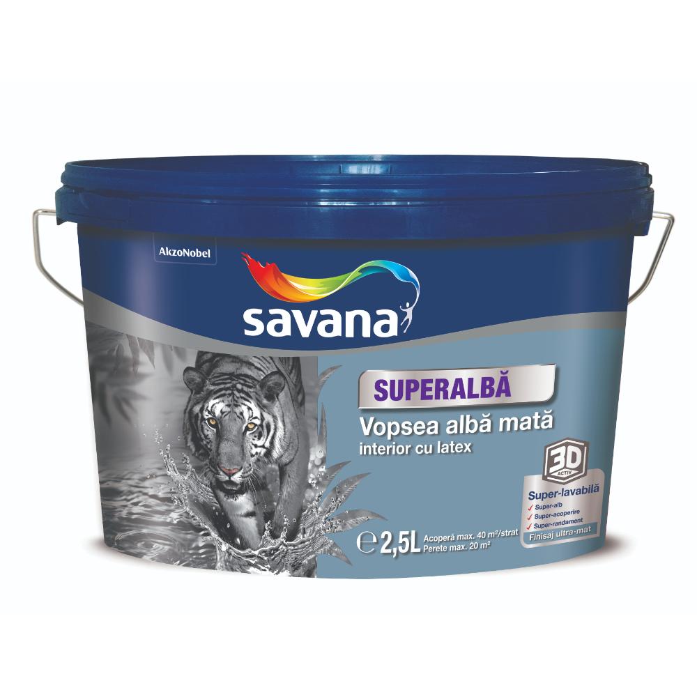 Oferte la Vopsea superlavabila interior Savana 3D, cu latex, alb mat, 2.5 l