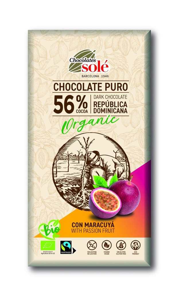 Oferte la Ciocolata bio 56% cacao cu maracuja, 100g Chocolates Sole