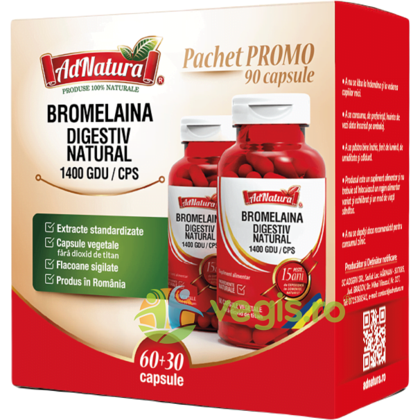 Oferte la Pachet Bromelaina Digestiv Natural 1400GDU 60cps+30cps