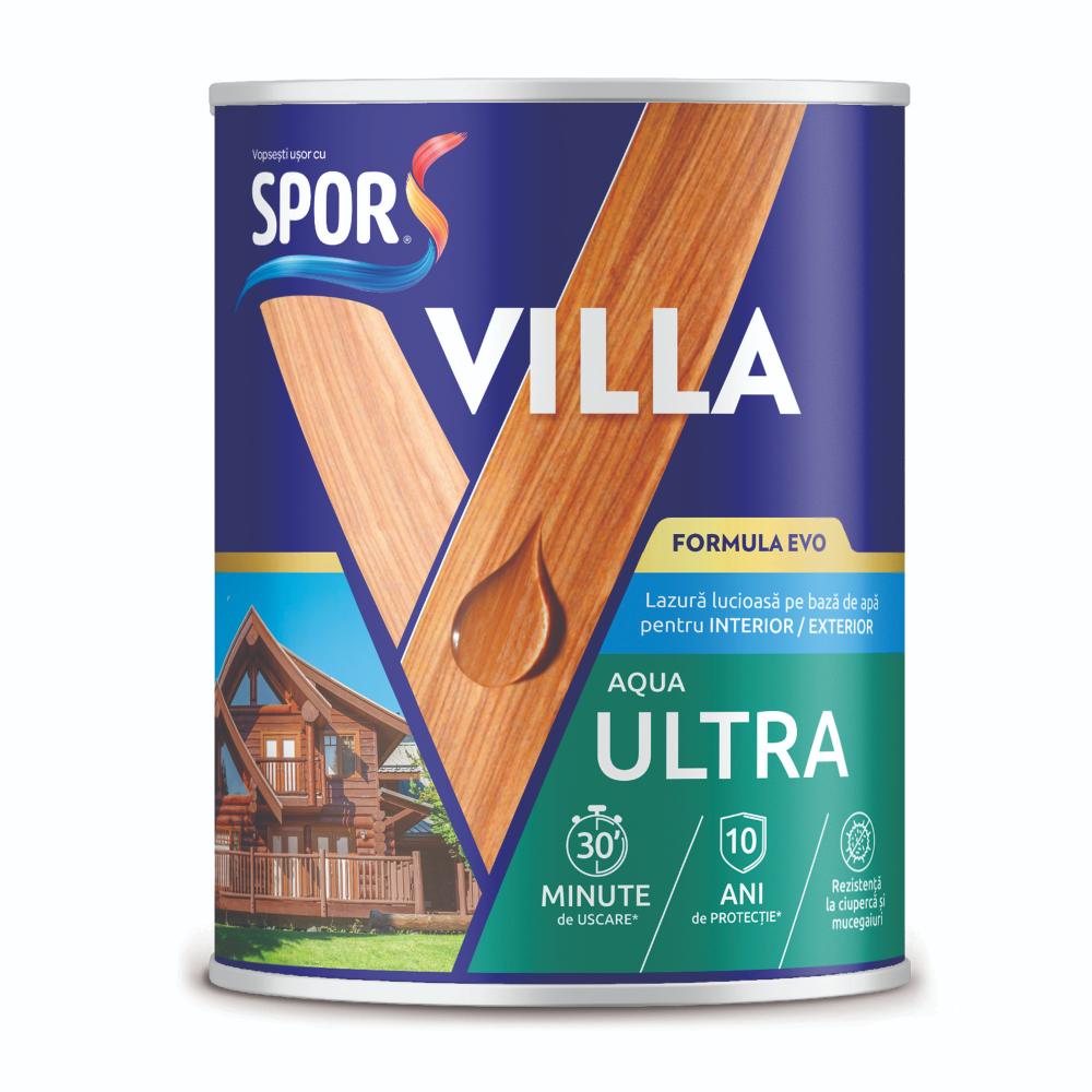 Oferte la Lazura pentru lemn Spor Villa Aqua Ultra, pe baza de apa, gri glaciar, interior/exterior,  0.75 l