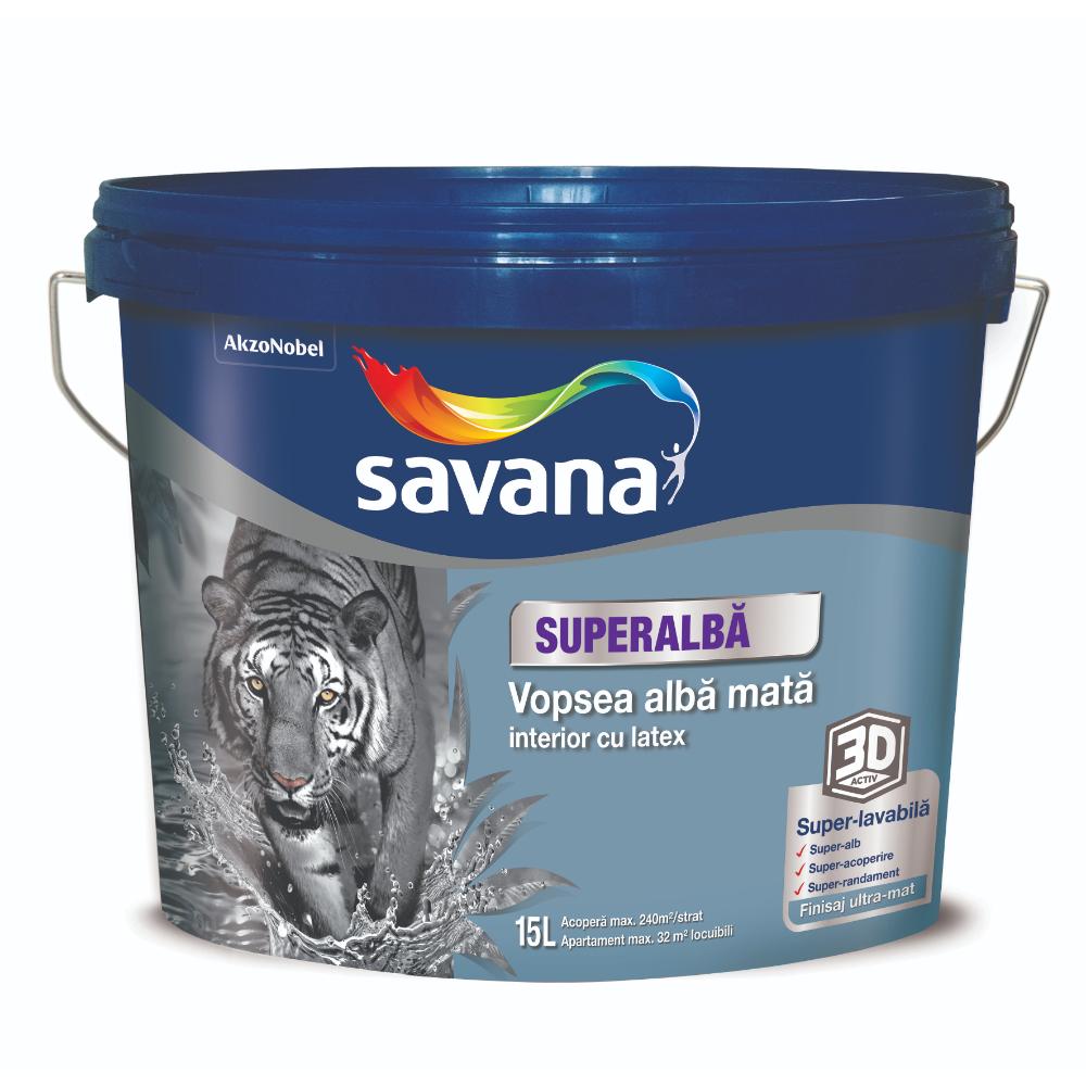 Oferte la Vopsea superlavabila interior Savana 3D, cu latex, alb mat, 15 l