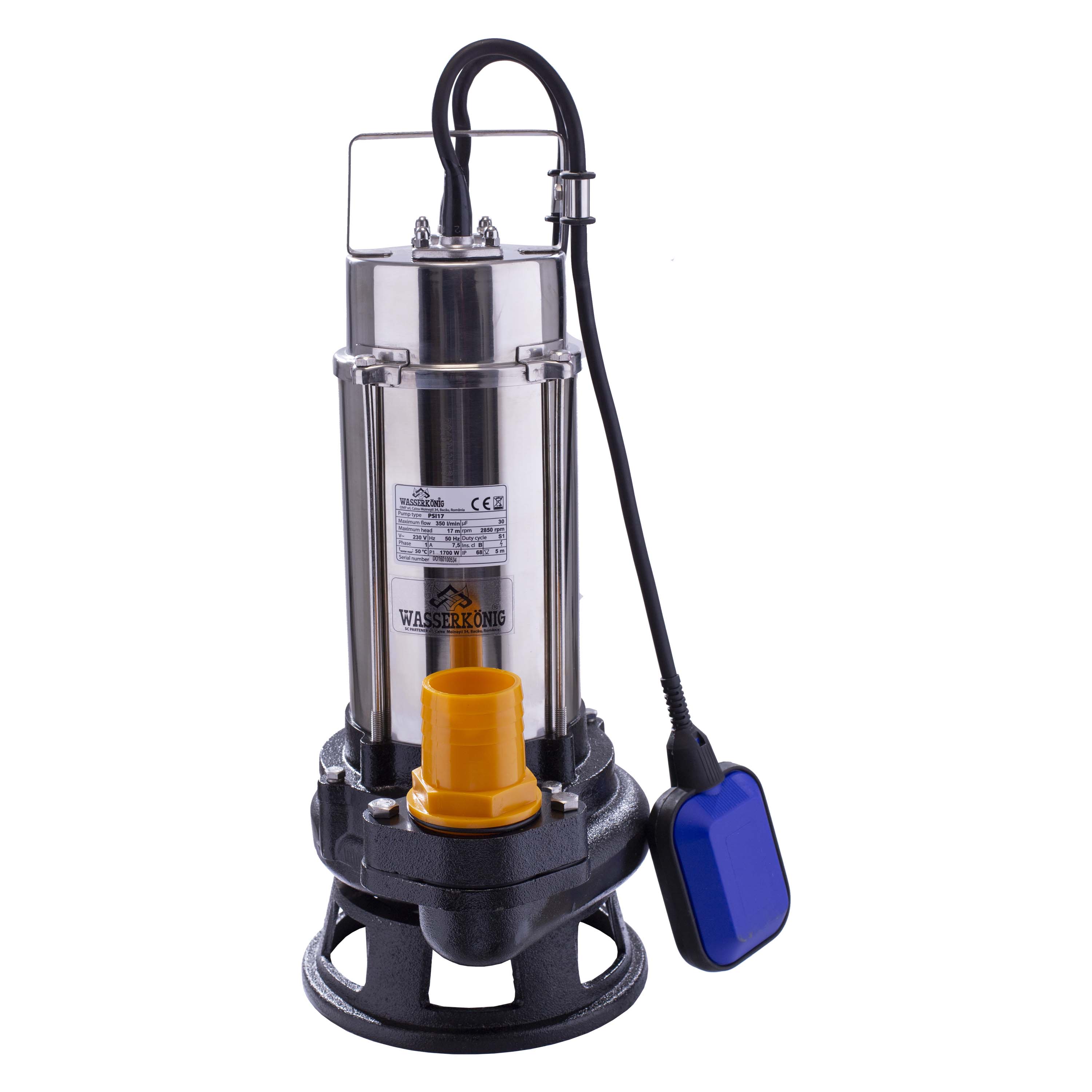 Oferte la Pompa submersibila Wasserkonig PSI17 particule max. 25 mm putere 1700 W debit 21000 l/h inaltime refulare 17 m