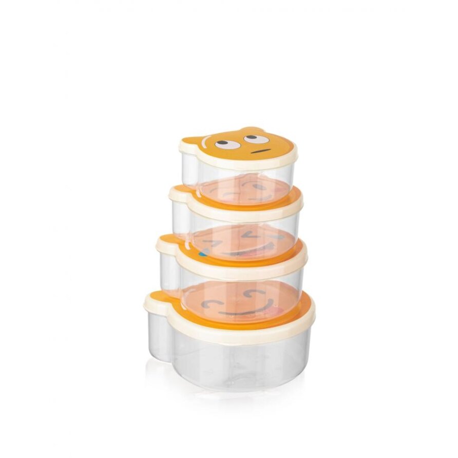 Oferte la Set 4 Caserole Cu Capac Plastic Smiley Transparent
