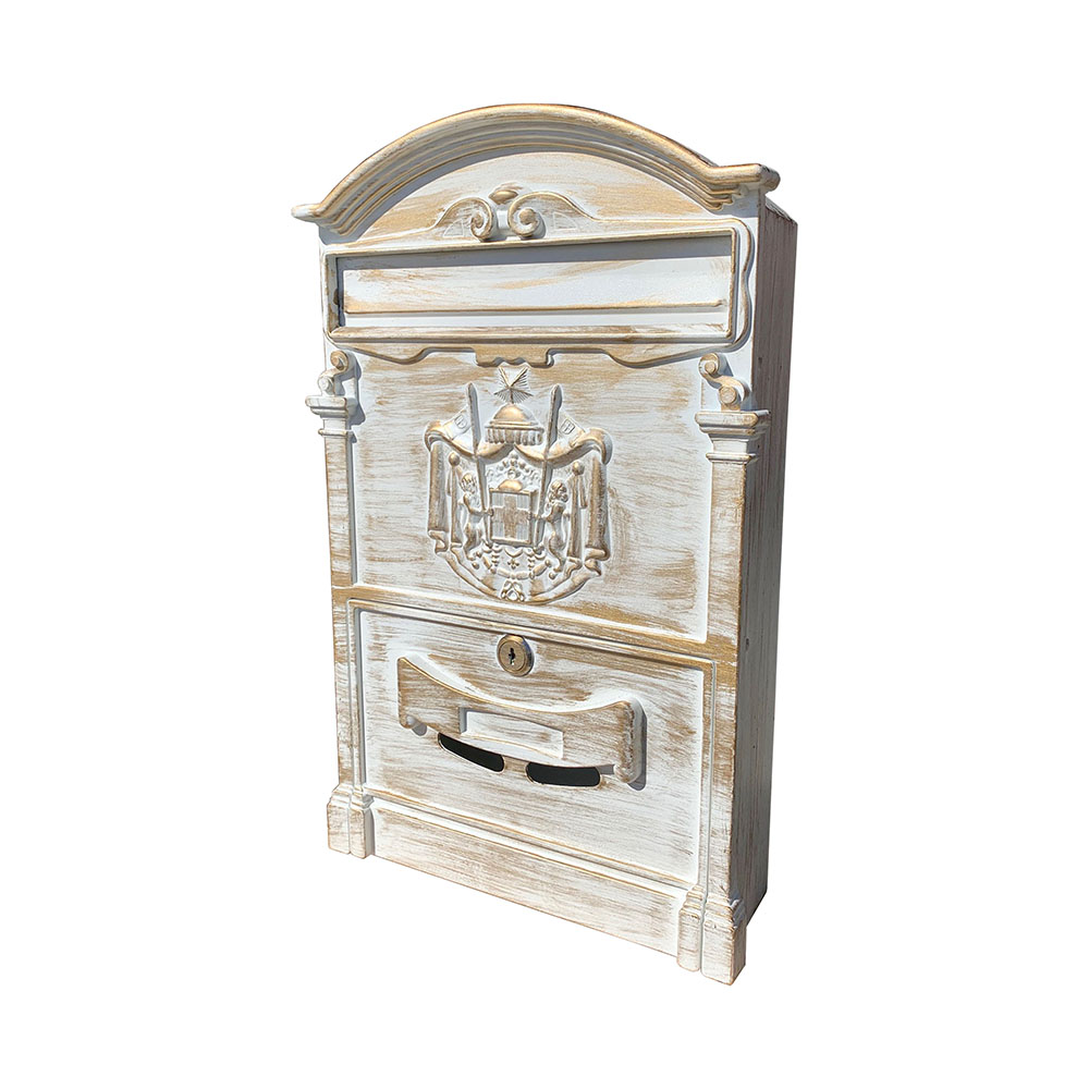 Oferte la Cutie postala exterior Ferrobrand, tabla zincata, usa aluminiu, alb si auriu, 2 chei, 400 x 255 x 90 mm