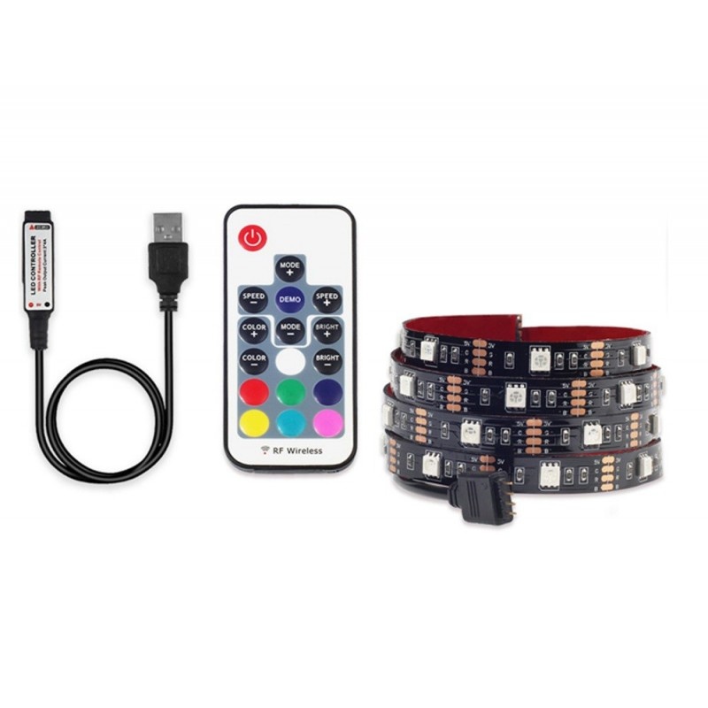 Oferte la Banda LED Multicolor USB 5050 RGB Flexibila Decorat Exterior Interior 1M Waterproof cu Telecomanda