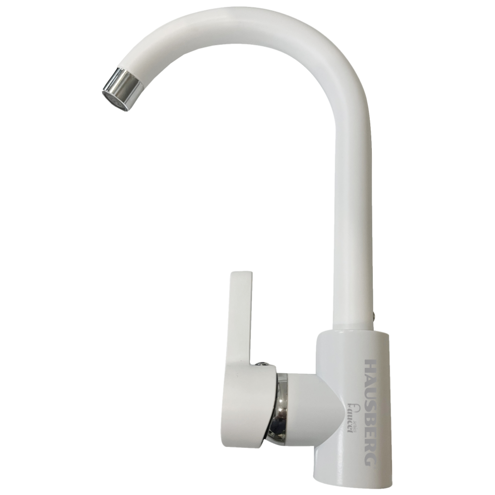 Oferte la Baterie bucatarie Hausberg HB-F 5001, inox, monocomanda, alb, pipa pivotanta