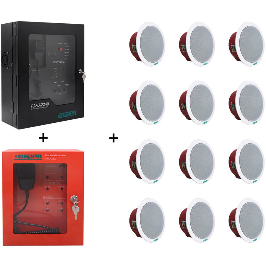 Oferte la Sistem Sonorizare de Evacuare PAVA 2240 EN54  240W + Microfon Pompier + 12x Boxe De Tavan 10W